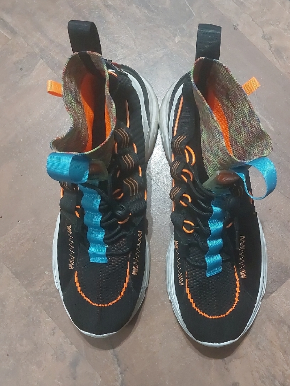 Men Black Athletic Sneakers with Orange & Blue Accents - Picture 2 of 3